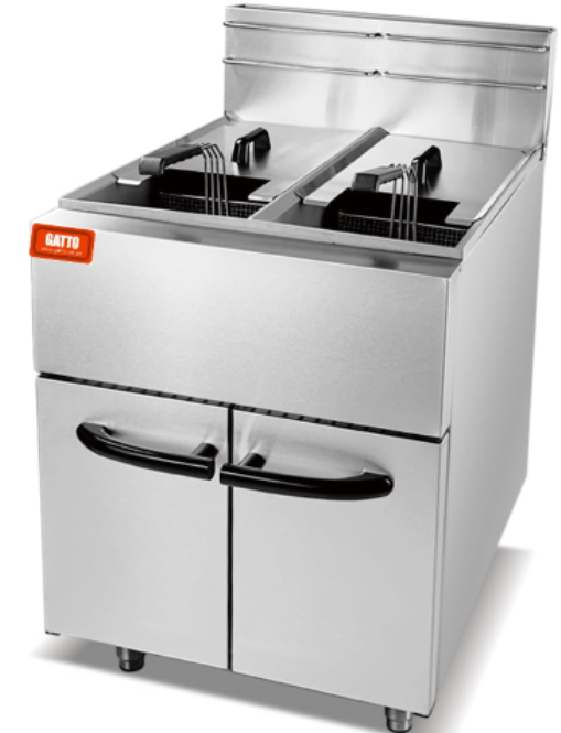 GATTO CABINET BASED 2 X 28LT GAS FLOOR STANDING FRYER INCL. 2 BASKETS - POWERFUL 3 TUBE BURNER PER TANK