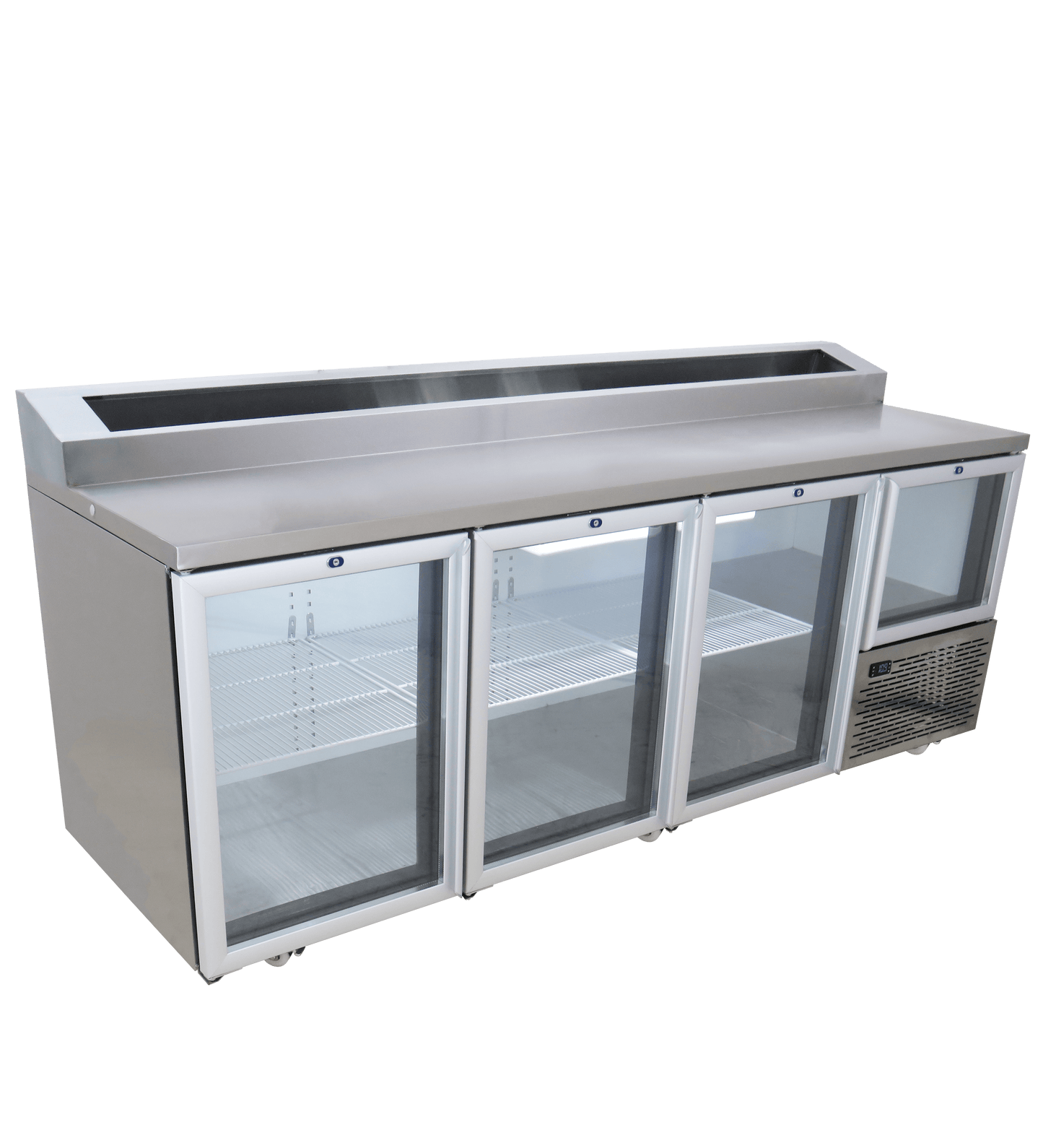 FRIDGE STAR UNDER BAR FRIDGE S/S EXTERIOR 3 AND HALF SWING GLASS DOORS INCL
CASTORS AND EMS - PIZZA TOP