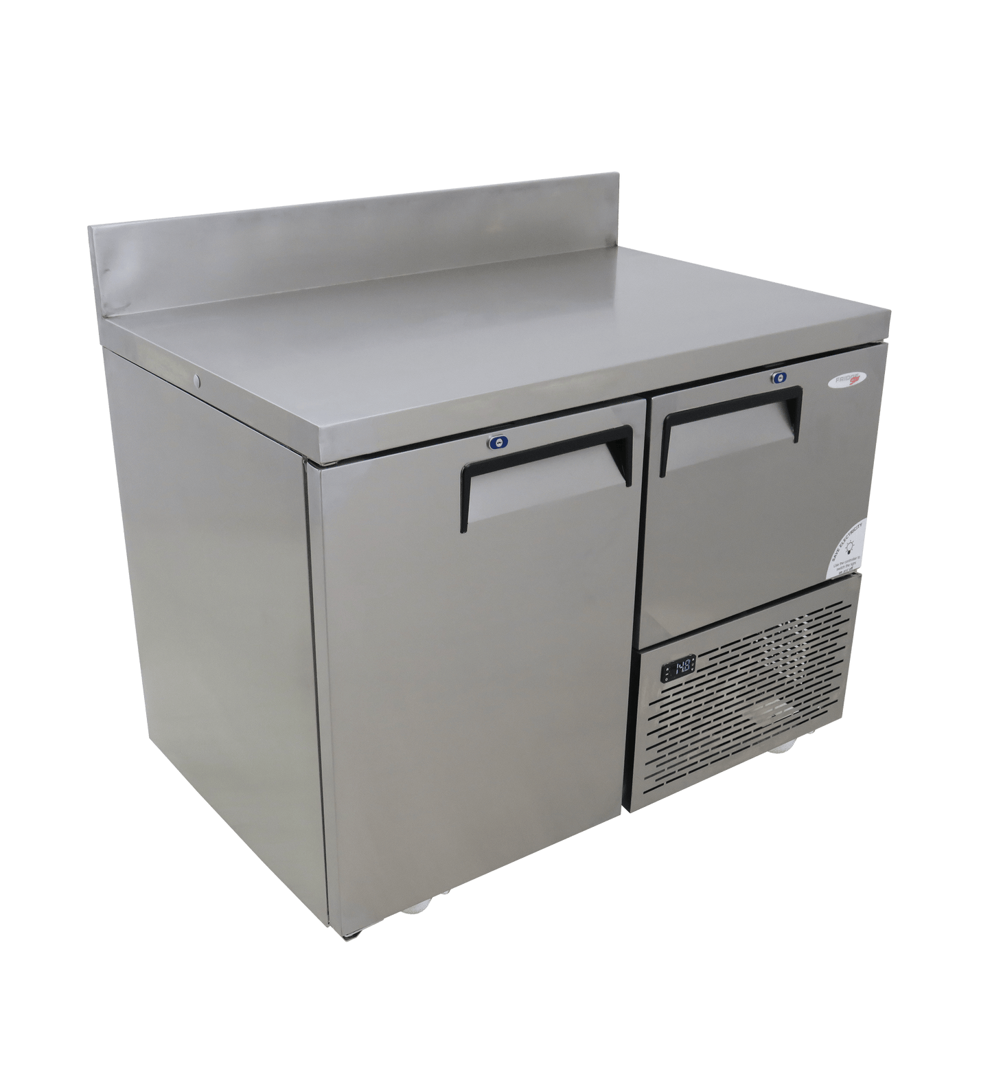 FRIDGE STAR UNDER BAR FRIDGE S/S EXTERIOR 1 AND HALF SWING SOLID DOORS INCL
CASTORS AND EMS - SPLASH BACK