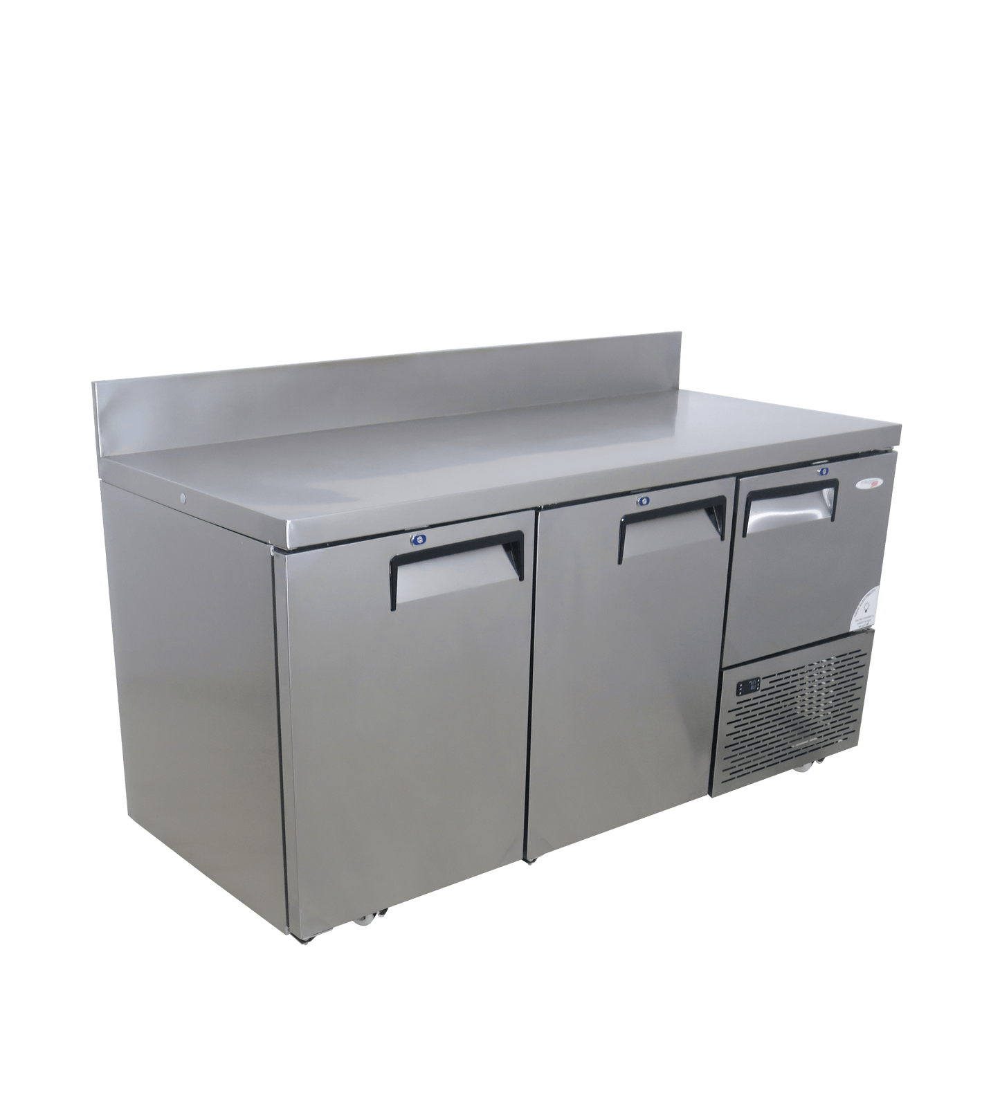 FRIDGE STAR UNDER BAR FRIDGE S/S EXTERIOR 2 AND HALF SWING SOLID DOORS INCL
CASTORS AND EMS - SPLASH BACK