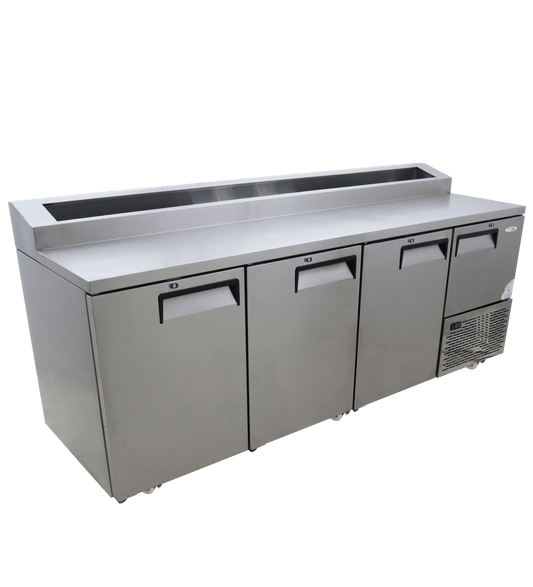 FRIDGE STAR UNDER BAR FRIDGE S/S EXTERIOR 3 AND HALF SWING SOLID DOORS INCL
CASTORS AND EMS - PIZZA TOP