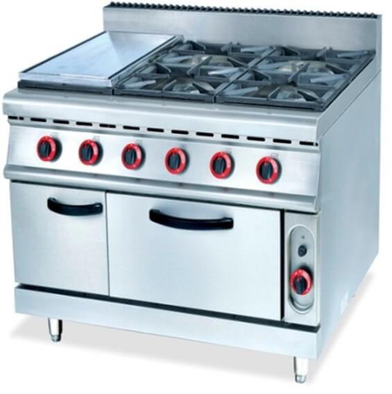 GATTO 900 RANGE - 4 BURNER STOVE WITH SIDE FLAT TOP GRILL & SMALLER STANDARD GAS OVEN