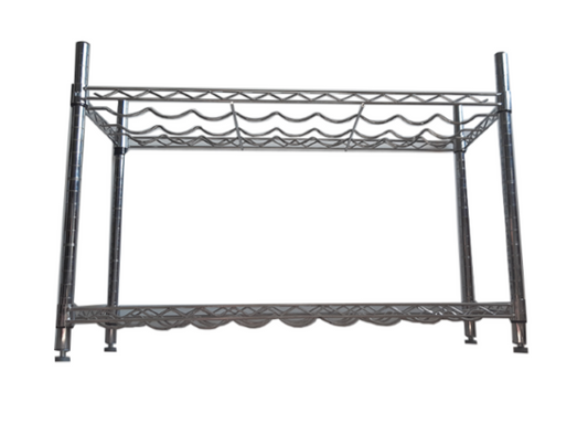 GATTO CHROME WINE RACK - 2 TIER - HOLDS 18 BOTTLES - 910 X 360 X 620MM