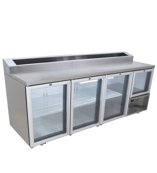 FRIDGE STAR UNDER BAR FRIDGE S/S EXTERIOR 3 AND HALF SWING GLASS DOORS INCL
CASTORS AND EMS - PIZZA TOP