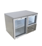 FRIDGE STAR UNDER BAR FRIDGE S/S EXTERIOR 1 AND HALF SWING GLASS DOORS INCL
CASTORS AND EMS - FLAT TOP