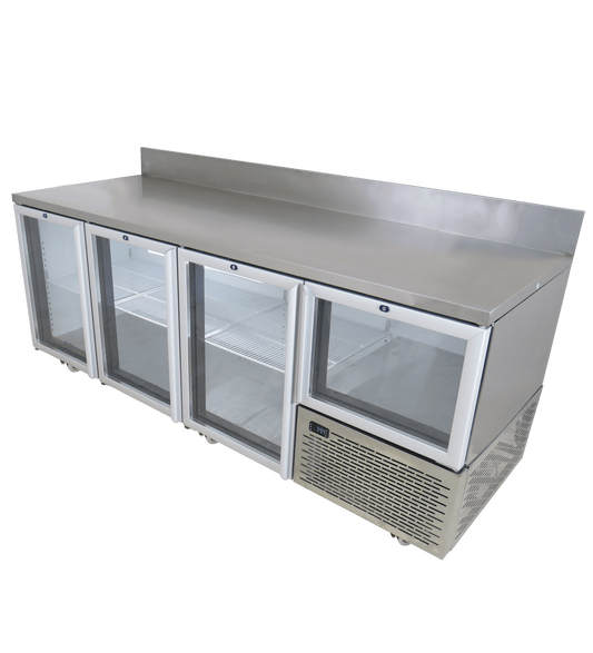 FRIDGE STAR UNDER BAR FRIDGE S/S EXTERIOR 3 AND HALF SWING GLASS DOORS INCL
CASTORS AND EMS - SPLASH BACK